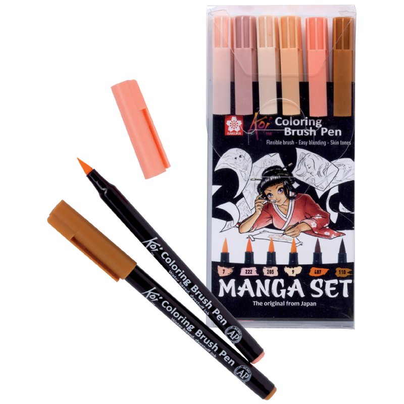 SAKURA Manga set Koi colouring pens, brush tip, skin tones, 6 pieces